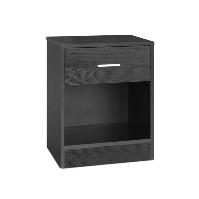 Clayton Bedside Table with Drawer - Black