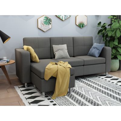 Seattle 3-Seater Fabric Sofa Couch with Chaise - Dark Grey