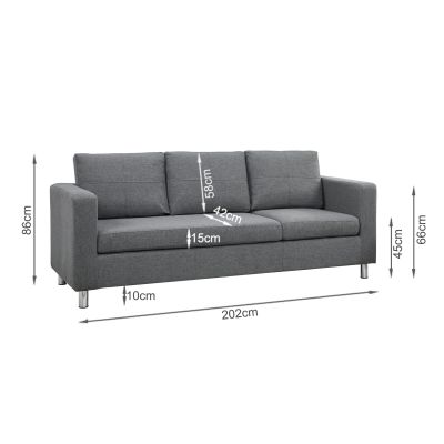 Seattle 3-Seater Fabric Sofa Couch with Chaise - Dark Grey