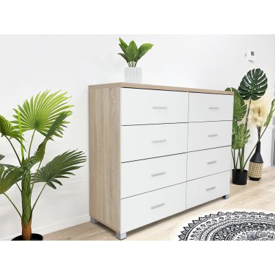 Bram Low Boy 8 Drawer Chest Dresser - Oak + White