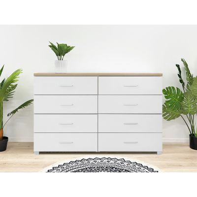 Bram Low Boy 8 Drawer Chest Dresser - Oak + White