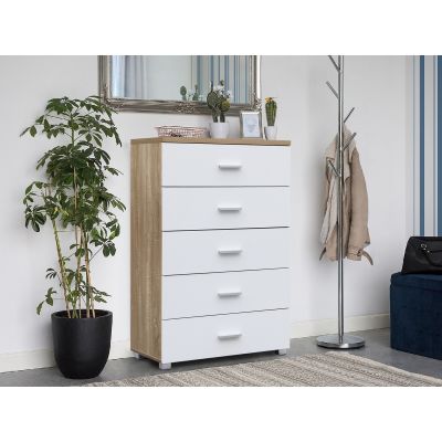 Bram Tallboy 5 Drawer Chest Dresser - Oak + White