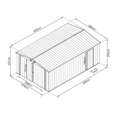 Toughout Car Garage Workshop 6m x 3.86m x 2.37m