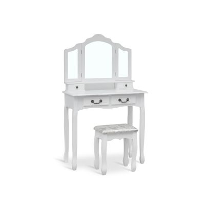 HEPATICA Dressing Table with Tri-folding Mirror Set 2PCS - WHITE