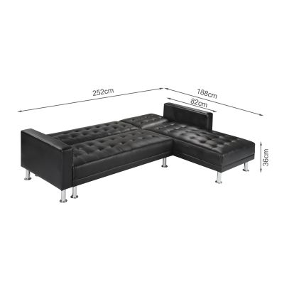 Colorado 3 Seater Sofa Bed Futon with Chaise - Black