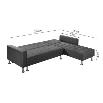 Colorado 3 Seater Sofa Bed Futon with Chaise - Dark Grey
