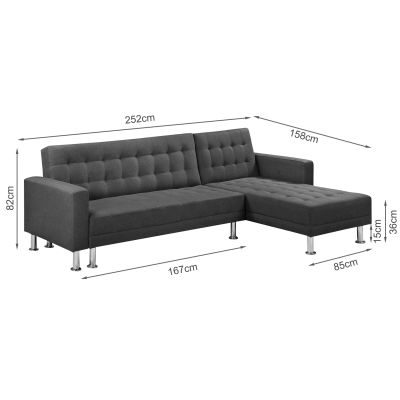 Colorado 3 Seater Sofa Bed Futon with Chaise - Dark Grey