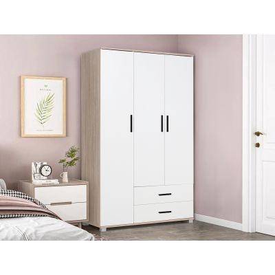 Bram 3 Door Wardrobe with 2 Drawers - Oak + White