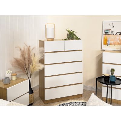 Harris 6 Drawers Tallboy - Oak + White