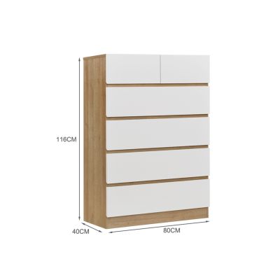 Harris 6 Drawers Tallboy - Oak + White
