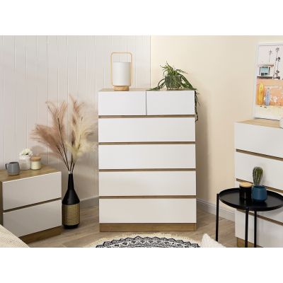 Harris 6 Drawers Tallboy - Oak + White