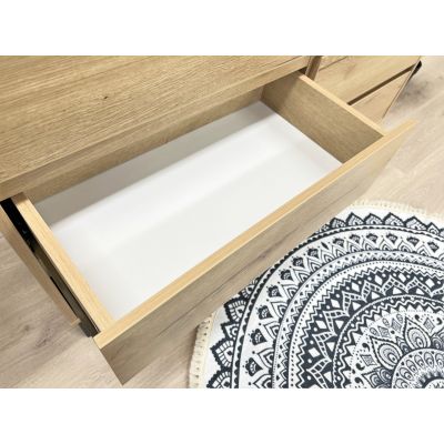 Frohna Low Boy 6 Drawers Chest Dresser with Mirror - Oak