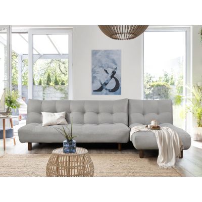 Helena 3 Seater Fabric Sofa Bed Futon with Chaise - Light Grey