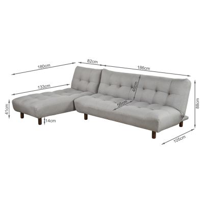 Helena 3 Seater Fabric Sofa Bed Futon with Chaise - Light Grey