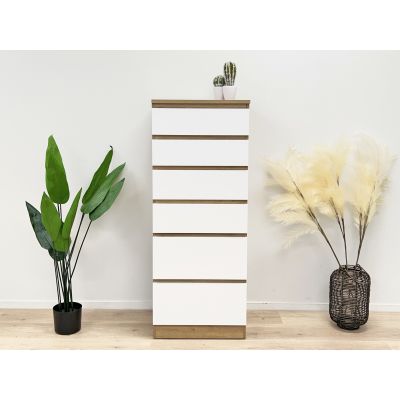 Harris 6 Drawer Tallboy with Mirror - Oak + White