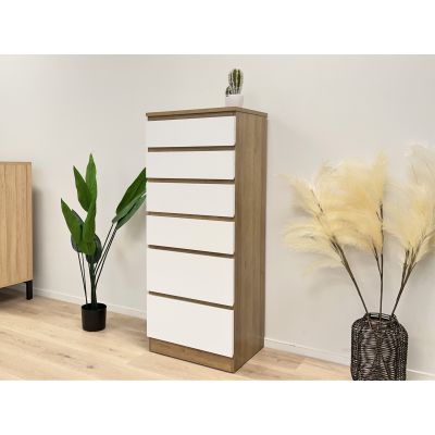 Harris 6 Drawer Tallboy with Mirror - Oak + White