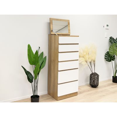 Harris 6 Drawer Tallboy with Mirror - Oak + White