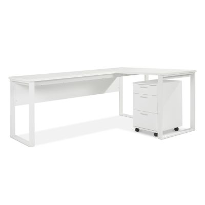 Nakia Computer Corner Desk with Filing Cabinet - White