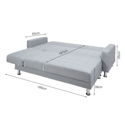 Minnesota 5 Seater Sofa Bed Futon with Chaise - Grey