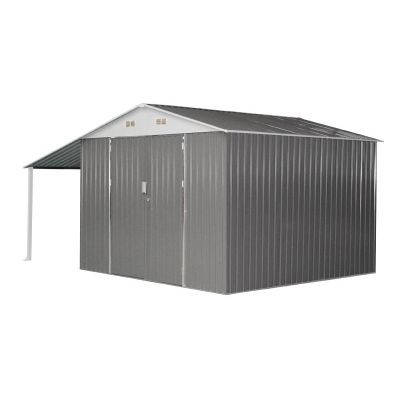 TOUGHOUT Garden Shed with Side Canopy 4.40M x 3.03M x 2.22M GREY