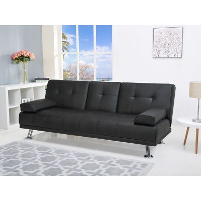 VENICE 3 Seater Sofa bed with Cup Holders - BLACK