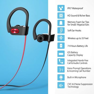 Mpow Flame Bluetooth Waterproof Deep Bass Noise Cancelling Headphones