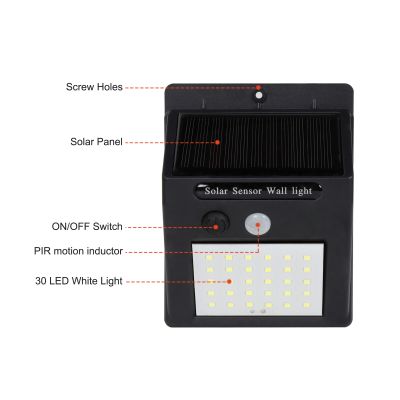 30 LED Wall Mounted Motion Solar Light - Set of 4