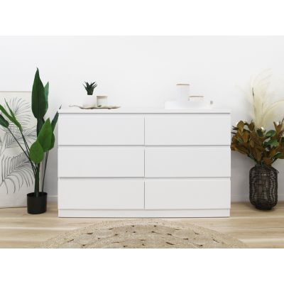 Tongass Wooden Low Boy 6 Drawers - White