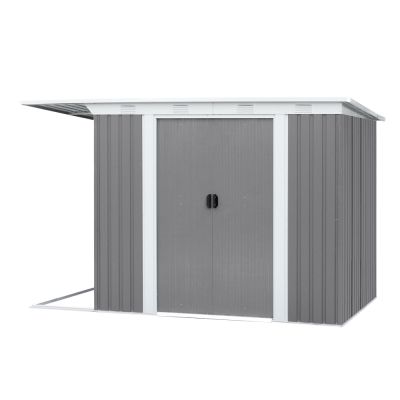 TOUGHOUT Garden Shed with Side Canopy 3.03M x 1.93M x 1.9M GREY