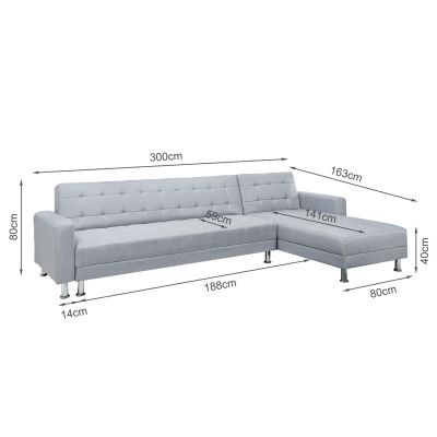 Minnesota 5 Seater Sofa Bed Futon with Chaise - Grey