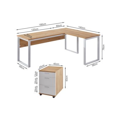 NAKIA Computer Corner Desk with Filing Cabinet - OAK
