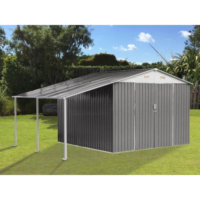 TOUGHOUT Garden Shed with Side Canopy 4.40M x 3.03M x 2.22M GREY