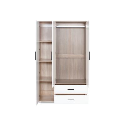 BRAM 3 Door Wardrobe with 2 Drawers - OAK + WHITE