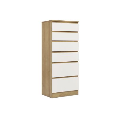Harris 6 Drawer Tallboy with Mirror - Oak + White