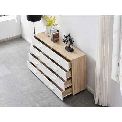 Bram Low Boy 8 Drawer Chest Dresser - Oak + White