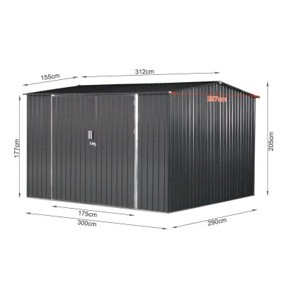 TOUGHOUT Garden Shed 2.97M x 3.12M x 2.05M Charcoal Grey