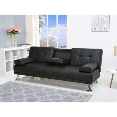 VENICE 3 Seater Sofa bed with Cup Holders - BLACK