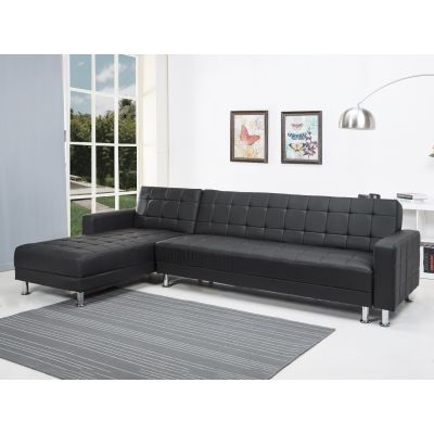 Minnesota 5 Seater Sofa Bed Futon with Chaise - Black