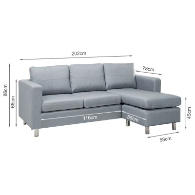 Seattle 3-Seater Fabric Sofa Couch with Chaise - Grey