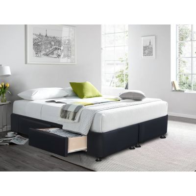 CHARLES Fabric California King Split Bed Base 4 Drawers - BLACK