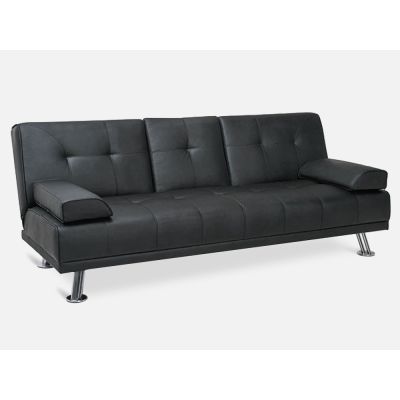 VENICE 3 Seater Sofa bed with Cup Holders - BLACK