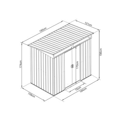 TOUGHOUT Garden Shed with Front Skylight 1.21M x 1.95M x 1.96M