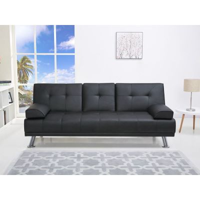 VENICE 3 Seater Sofa bed with Cup Holders - BLACK