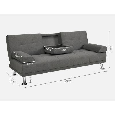 VENICE 3 Seater Sofa bed with Cup Holders - DARK GREY