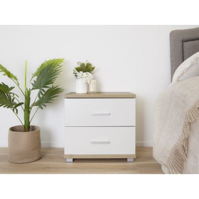 Bram Bedside Table - Oak + White