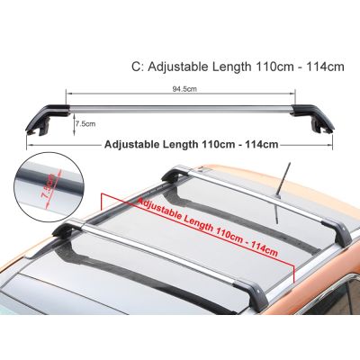 110-114cm Universal Car SUV Flush Rail Roof Rack 2PCS - SILVER