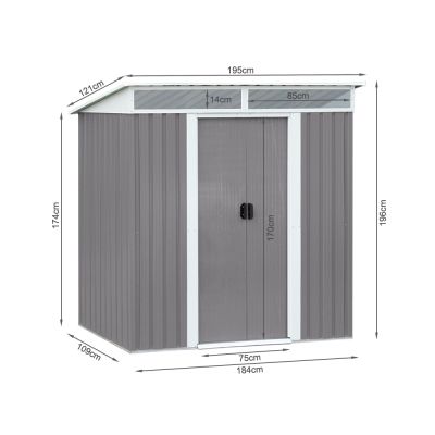 TOUGHOUT Garden Shed with Front Skylight 1.21M x 1.95M x 1.96M