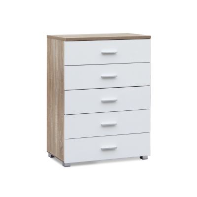Bram Tallboy 5 Drawer Chest Dresser - Oak + White