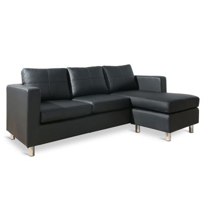SEATTLE 3-Seater PU Sofa Couch with Chaise - BLACK