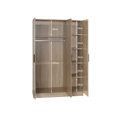 Bram 3 Door Wardrobe Cabinet - Oak